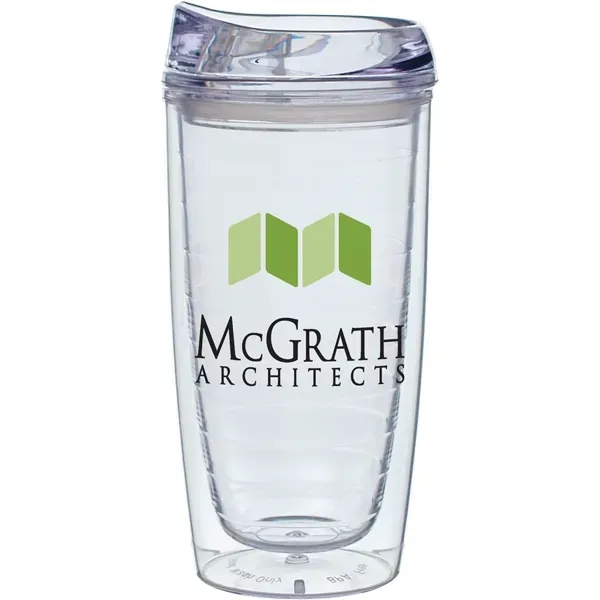 15 oz. Cozy cup collection tumbler with push on, thumb slide... from ASI 71920 Moderne Glass Company Inc