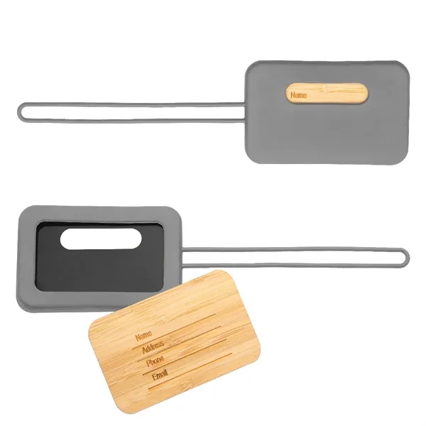Luggage tag made with bamboo and silicone.... from ASI 61125 Hit Promotional Products / Hit®
