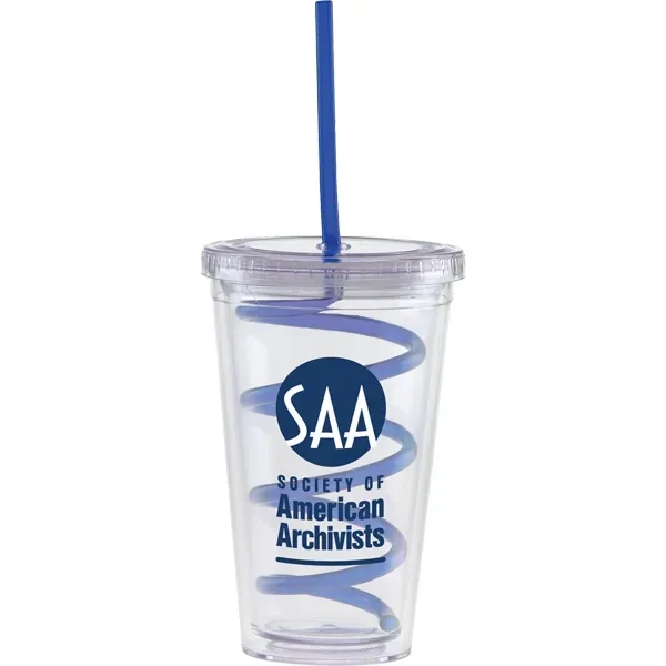 16 oz Carnival cups-color curly straw, clear lid. Double walled. BPA... from ASI 71920 Moderne Glass Company Inc