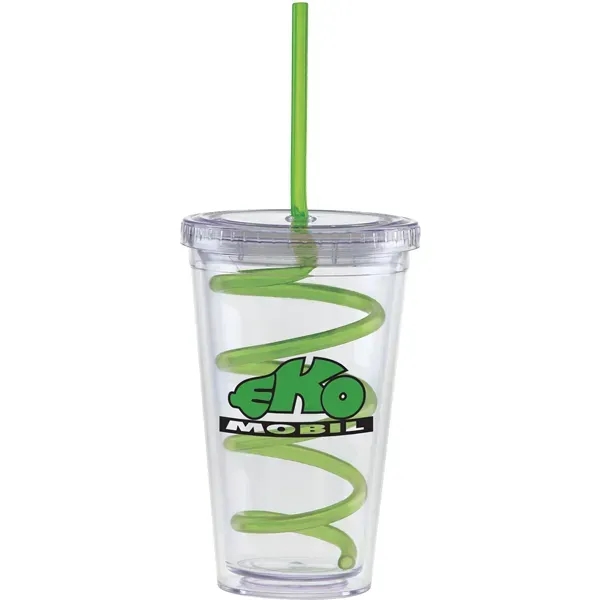 16 oz Carnival cups-color curly straw, clear lid. Double walled. BPA... from ASI 71920 Moderne Glass Company Inc
