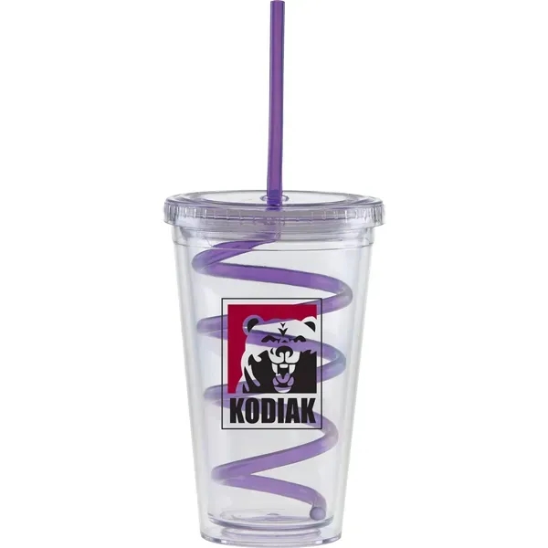 16 oz Carnival cups-color curly straw, clear lid. Double walled. BPA... from ASI 71920 Moderne Glass Company Inc