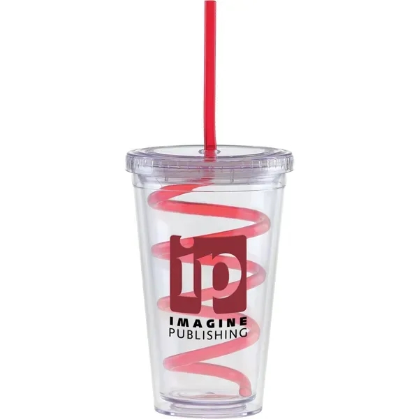 16 oz Carnival cups-color curly straw, clear lid. Double walled. BPA... from ASI 71920 Moderne Glass Company Inc