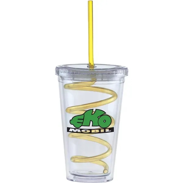 16 oz Carnival cups-color curly straw, clear lid. Double walled. BPA... from ASI 71920 Moderne Glass Company Inc