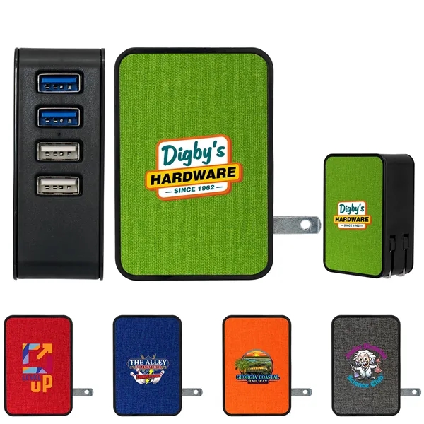 UL 4 PORT HEATHERED USB FOLDING WALL CHARGER... from ASI 30208 A P Specialties / AP Specialties