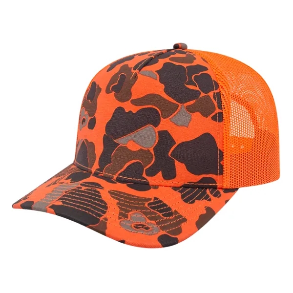 Medium profile five panel structured duck camo trucker cap with a... from ASI 43792 Cap America Inc