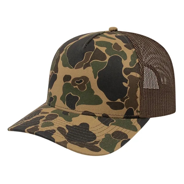 Medium profile five panel structured duck camo trucker cap with a... from ASI 43792 Cap America Inc