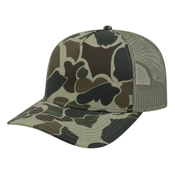 Medium profile five panel structured duck camo trucker cap with a... from ASI 43792 Cap America Inc