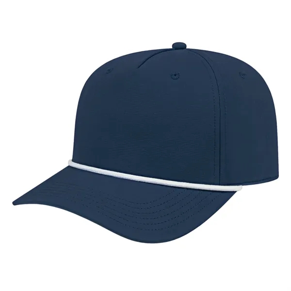 Medium profile five panel structured cap with a modified flat visor... from ASI 43792 Cap America Inc