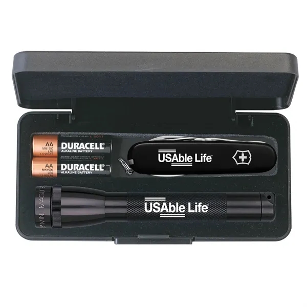 Gift set with MagLite flashlight, two AA batteries and a Swiss... from ASI 46170 Compass Industries Inc