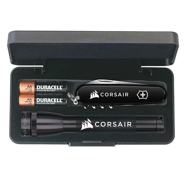 MagLite flashlight, two AA batteries and Swiss army knife with eight... from ASI 46170 Compass Industries Inc