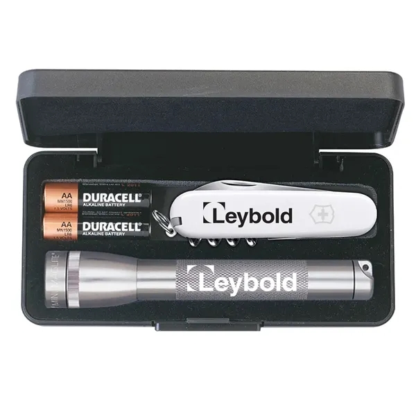 MagLite flashlight, two AA batteries and Swiss army knife with eight... from ASI 46170 Compass Industries Inc