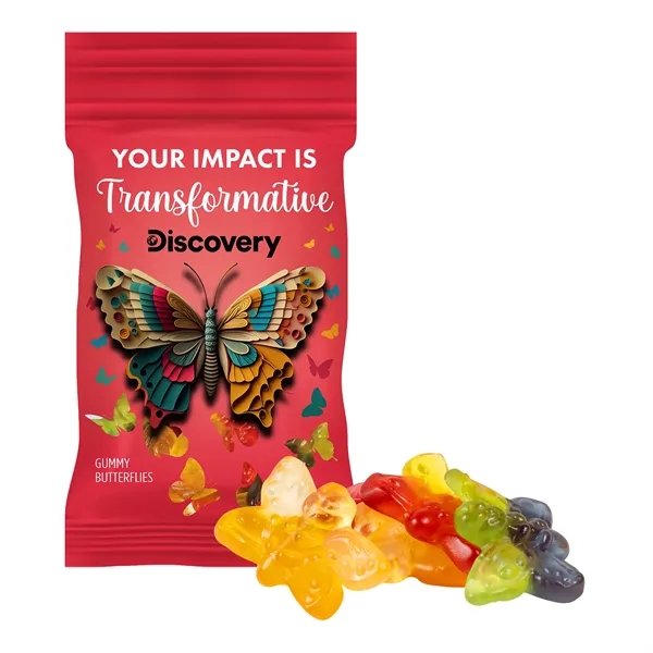 Clever Candy 1oz. Full Color DigiBag™ with Gummy Butterflies... from ASI 44900 NC Custom (CI/Lanco) / Chocolate Inn