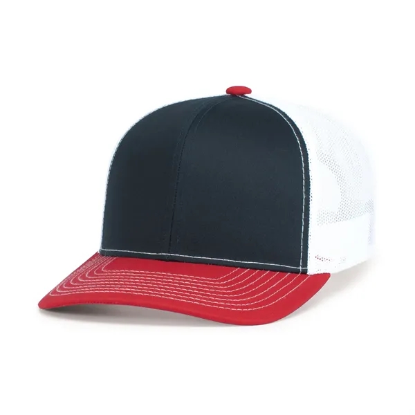 Contrast Stitch Trucker Snapback Cap with a poly/cotton blend and pro-model... from ASI 37461 Augusta Sportswear / Pacific Headwear