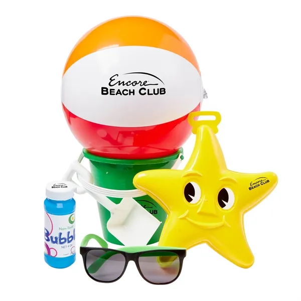 Beach kit with a 6" sand pail, 12" beach ball, starfish... from ASI 63549 Jornik Manufacturing Corp / Jornik