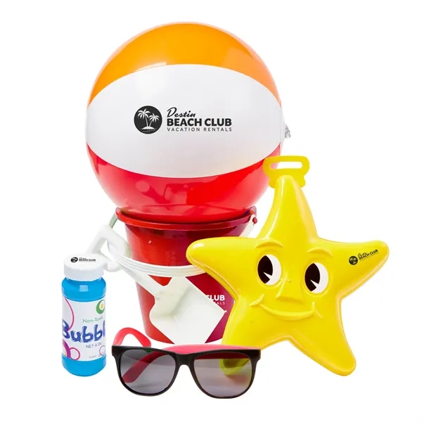 Beach kit with a 6" sand pail, 12" beach ball, starfish... from ASI 63549 Jornik Manufacturing Corp / Jornik
