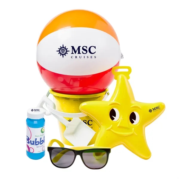 Beach kit with a 6" sand pail, 12" beach ball, starfish... from ASI 63549 Jornik Manufacturing Corp / Jornik