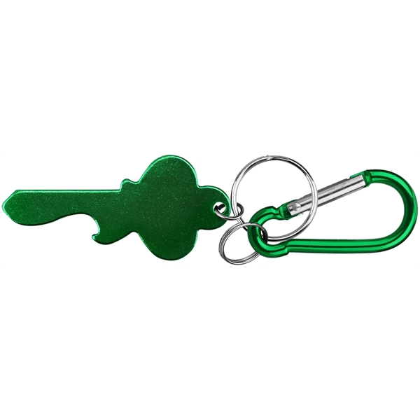 Key shape bottle opener with key ring and carabiner... from ASI 74585 Nu Promo International / Nu Promo Line