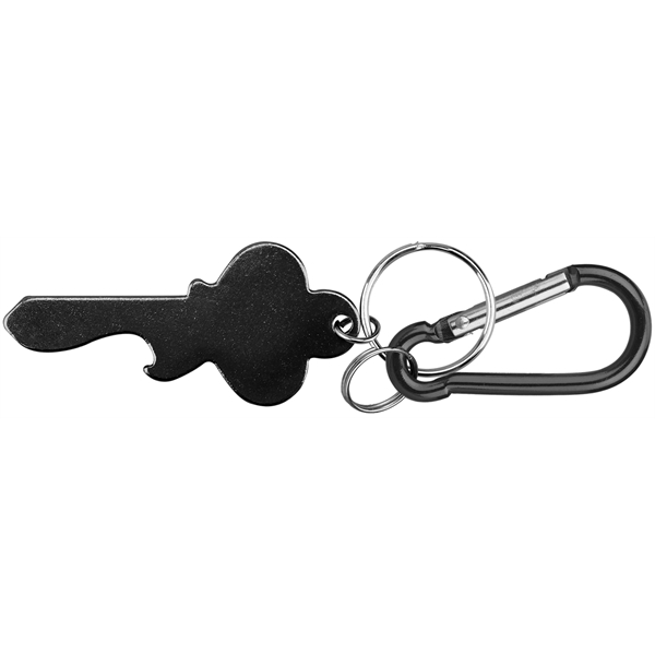 Key shape bottle opener with key ring and carabiner... from ASI 74585 Nu Promo International / Nu Promo Line
