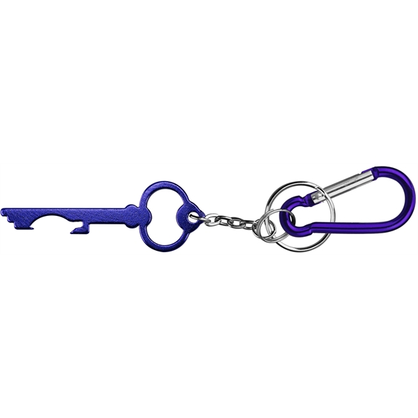 Key shaped aluminum bottle opener with key chain and carabiner... from ASI 74585 Nu Promo International / Nu Promo Line