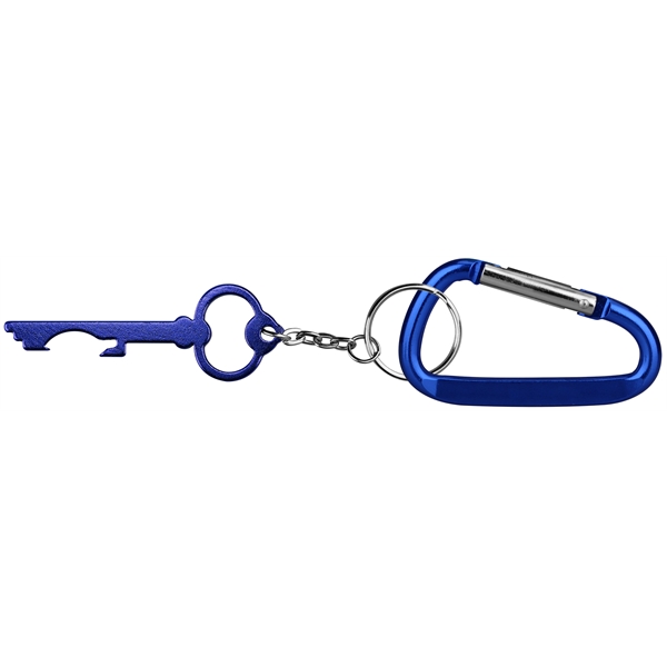 Key shaped aluminum bottle opener with key chain and carabiner... from ASI 74585 Nu Promo International / Nu Promo Line