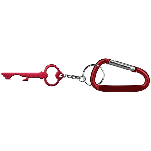 Key shaped aluminum bottle opener with key chain and carabiner... from ASI 74585 Nu Promo International / Nu Promo Line