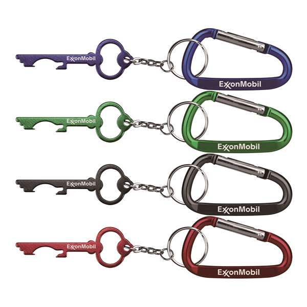 Key shaped aluminum bottle opener with key chain and carabiner... from ASI 74585 Nu Promo International / Nu Promo Line