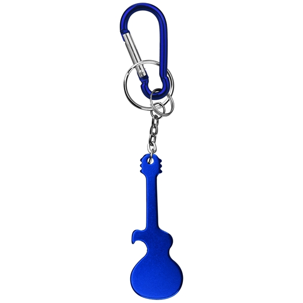 Guitar shaped aluminum bottle opener with key chain and carabineer.... from ASI 74585 Nu Promo International / Nu Promo Line