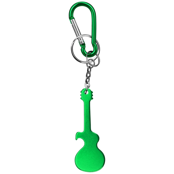 Guitar shaped aluminum bottle opener with key chain and carabineer.... from ASI 74585 Nu Promo International / Nu Promo Line