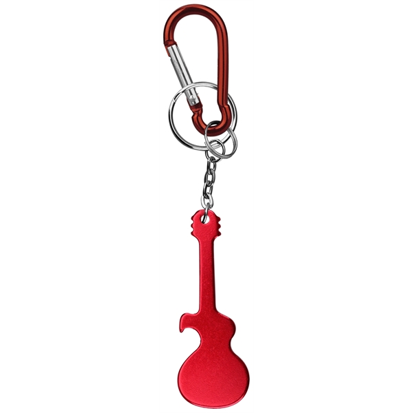 Guitar shaped aluminum bottle opener with key chain and carabineer.... from ASI 74585 Nu Promo International / Nu Promo Line