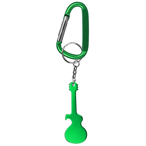 Guitar shaped aluminum bottle opener with key chain and carabineer.... from ASI 74585 Nu Promo International / Nu Promo Line