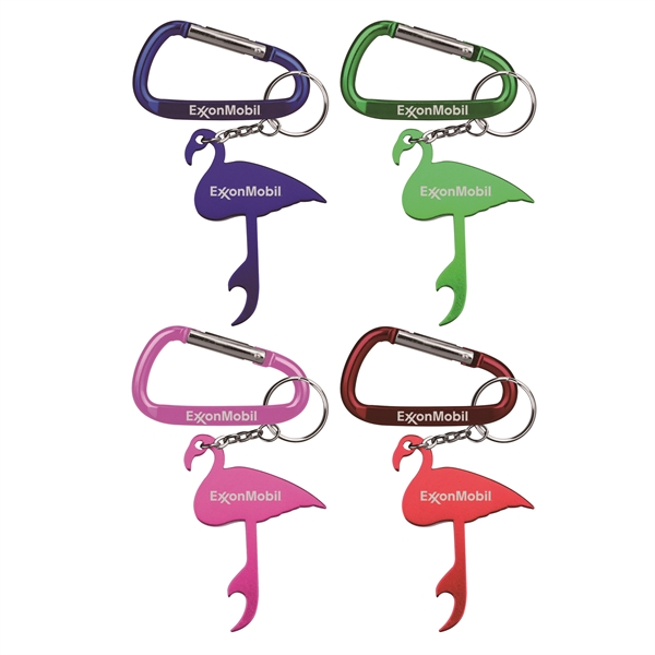 Flamingo shaped aluminum bottle opener with key chain.... from ASI 74585 Nu Promo International / Nu Promo Line