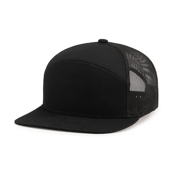6-Panel Arch Trucker Snapback Cap with shape-able flat bill.... from ASI 37461 Augusta Sportswear / Pacific Headwear