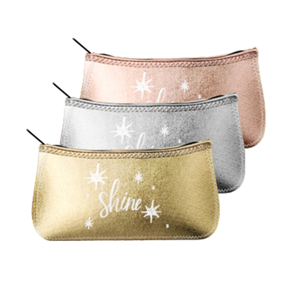 Metallic neoprene storage pouch with zippered closure, color stitching and bias... from ASI 74710 Numo