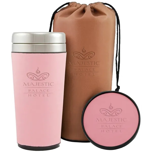 Three-piece gift set includes a debossed bag, coaster and tumbler with... from ASI 71920 Moderne Glass Company Inc / MB Works Premium Line