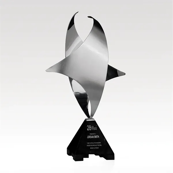 Silver stainless metal award that sits atop an ebony stone base;... from ASI 93986 Visions/Awardcraft / Visions Awards