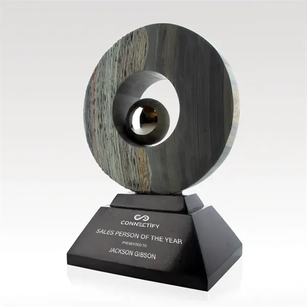 Rough and smooth multicolored award features stainless accents and an ebony... from ASI 93986 Visions/Awardcraft / Visions Awards