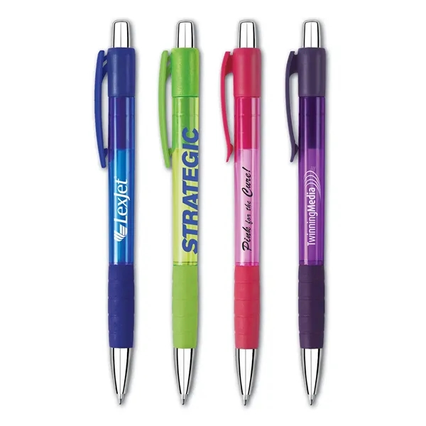 Click-action retractable ballpoint pen with translucent barrel, matching grip and clip,... from ASI 90859 Tempo Industries Inc