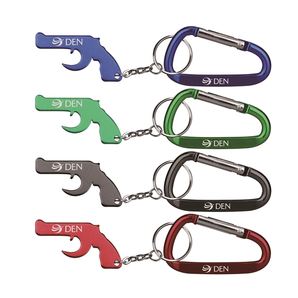 Gun shape bottle opener with key chain with carabineer.... from ASI 74585 Nu Promo International / Nu Promo Line