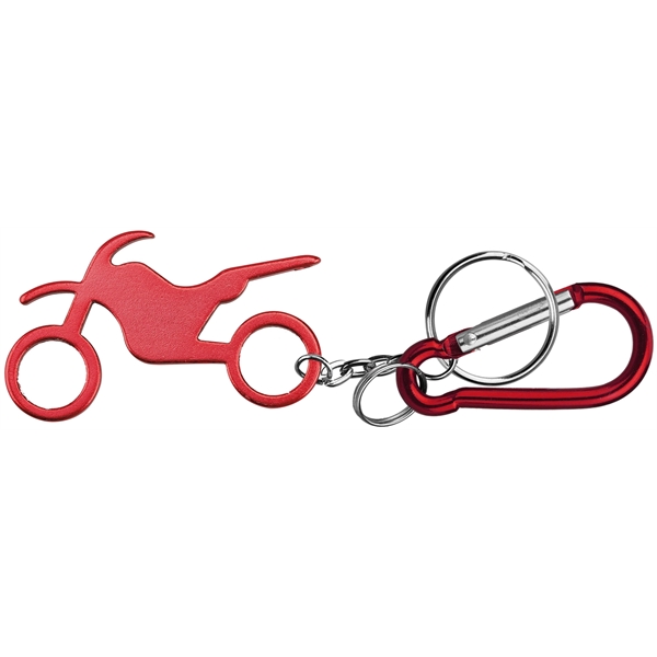 Motorbike shape bottle opener with keychain and carabineer.... from ASI 74585 Nu Promo International / Nu Promo Line