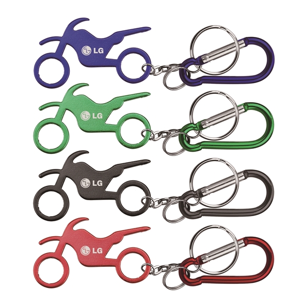 Motorbike shape bottle opener with keychain and carabineer.... from ASI 74585 Nu Promo International / Nu Promo Line