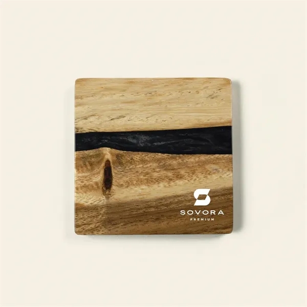 This set of four hardwood and resin coasters are naturally water-resistant... from ASI 93986 Visions/Awardcraft