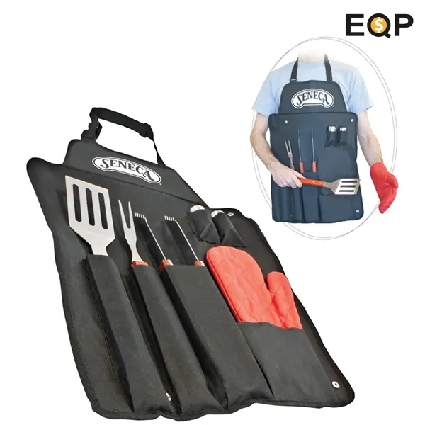Seven-piece BBQ tool set with apron that's great for camping, cookouts... from ASI 39820 Opusline (Benmex) / Opus Line