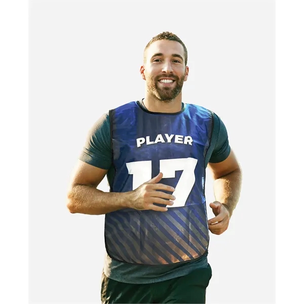 19" x 27.5" 115G polyester mesh sports bib with two-piece elastic... from ASI 36558 Aprons, Etc.