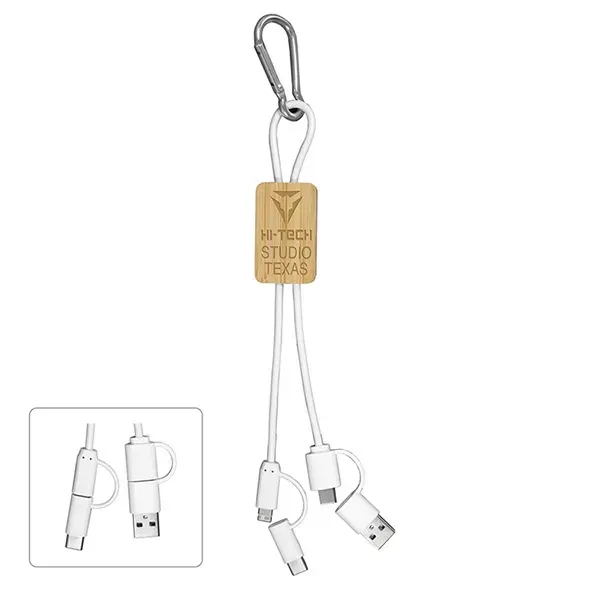 5-in-1 USB charging cable with bamboo wood accent and metal carabiner... from ASI 62660 Innovation Line