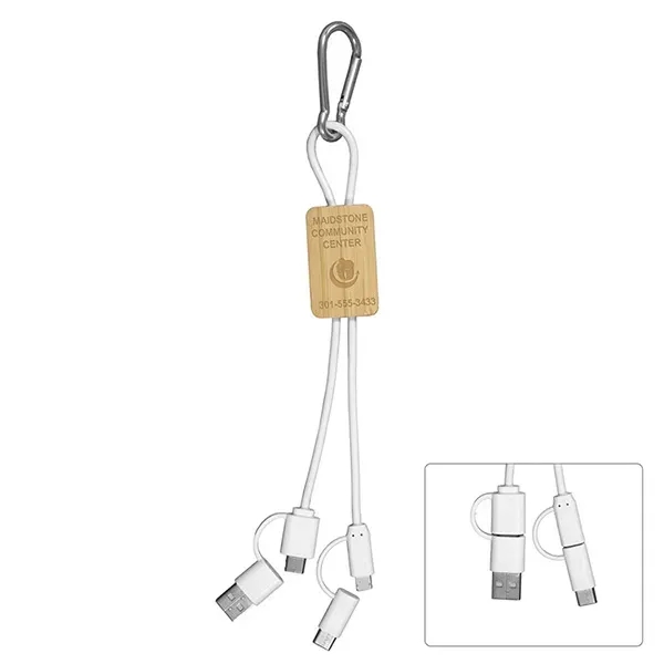 5-in-1 USB charging cable with bamboo wood accent and metal carabiner... from ASI 62660 Innovation Line