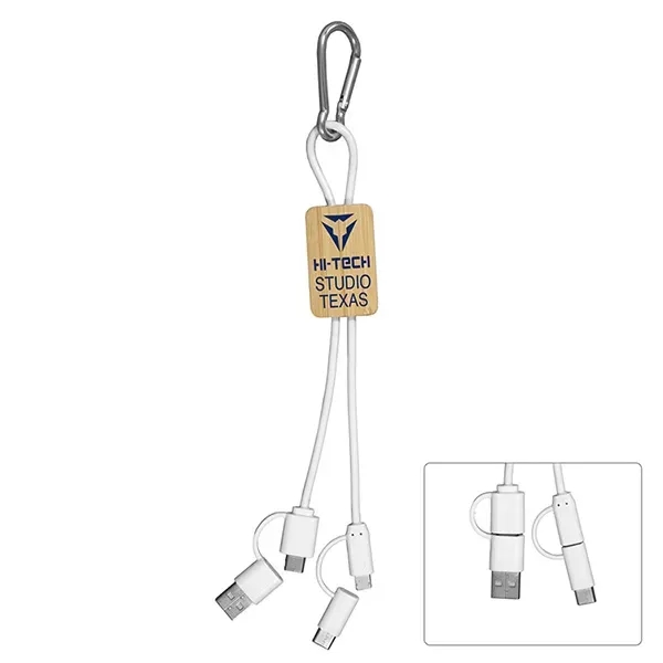 5-in-1 USB charging cable with bamboo wood accent and metal carabiner... from ASI 62660 Innovation Line