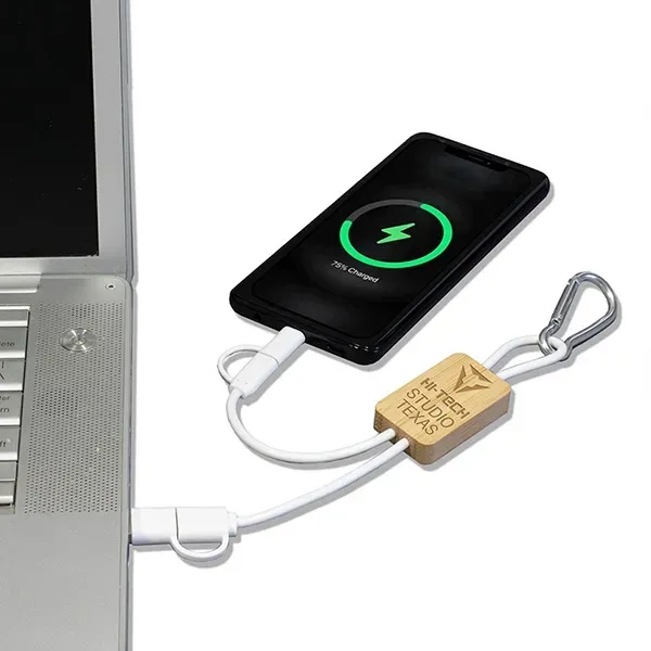 5-in-1 USB charging cable with bamboo wood accent and metal carabiner... from ASI 62660 Innovation Line