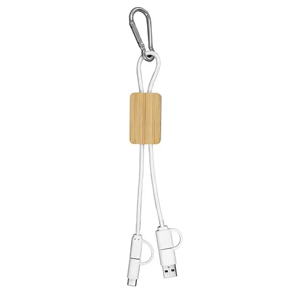 5-in-1 USB charging cable with bamboo wood accent and metal carabiner... from ASI 62660 Innovation Line