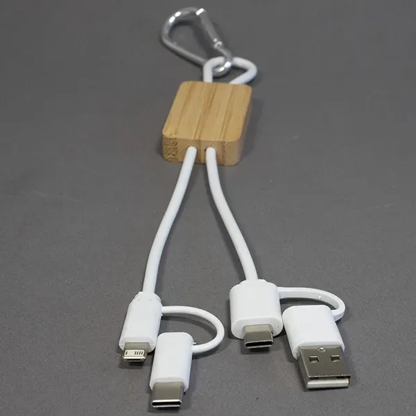 5-in-1 USB charging cable with bamboo wood accent and metal carabiner... from ASI 62660 Innovation Line