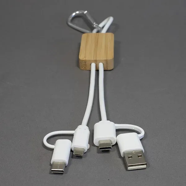 5-in-1 USB charging cable with bamboo wood accent and metal carabiner... from ASI 62660 Innovation Line